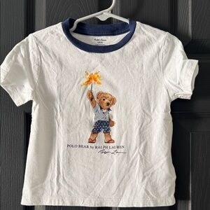 Ralph Lauren Kids White and Navy Bear Graphic Tee